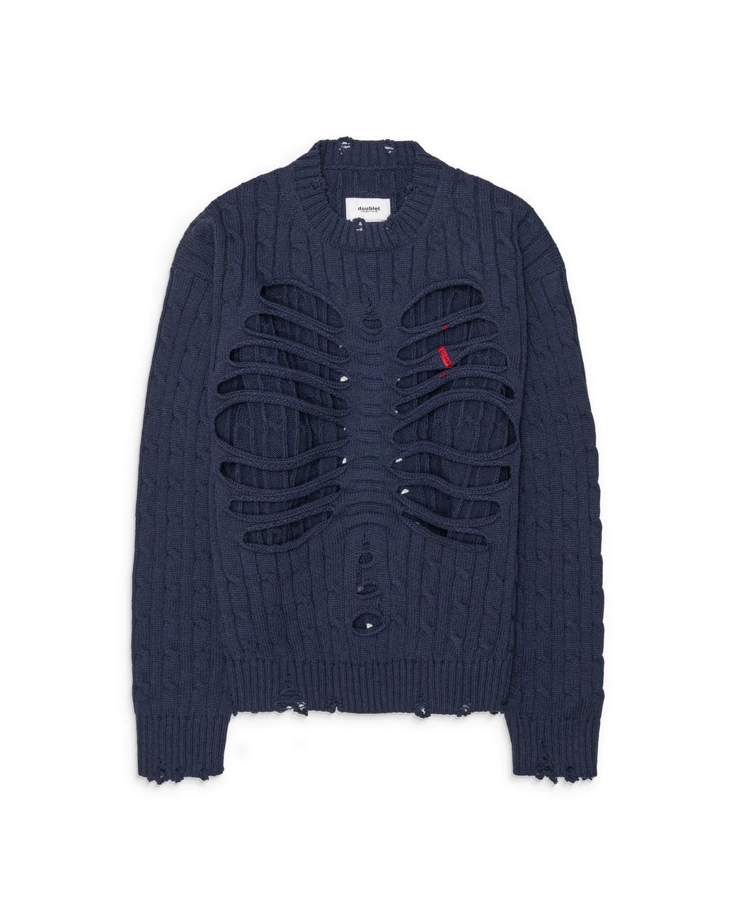 Doublet Blue Rib Cage Cable Knit Pullover for men