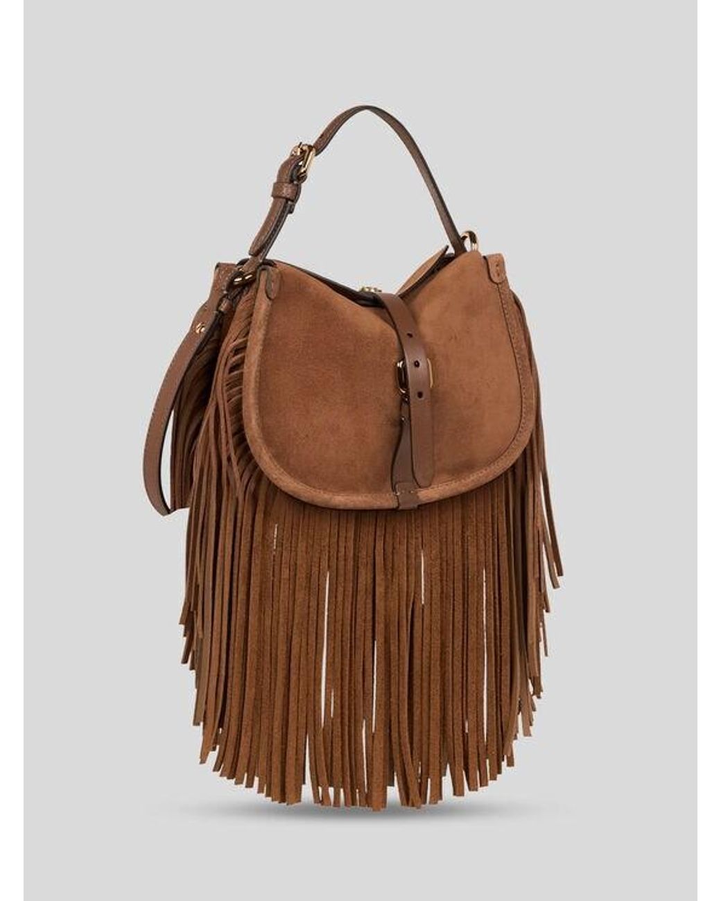 Etro Brown Small Suede Pony Bag With Fringes