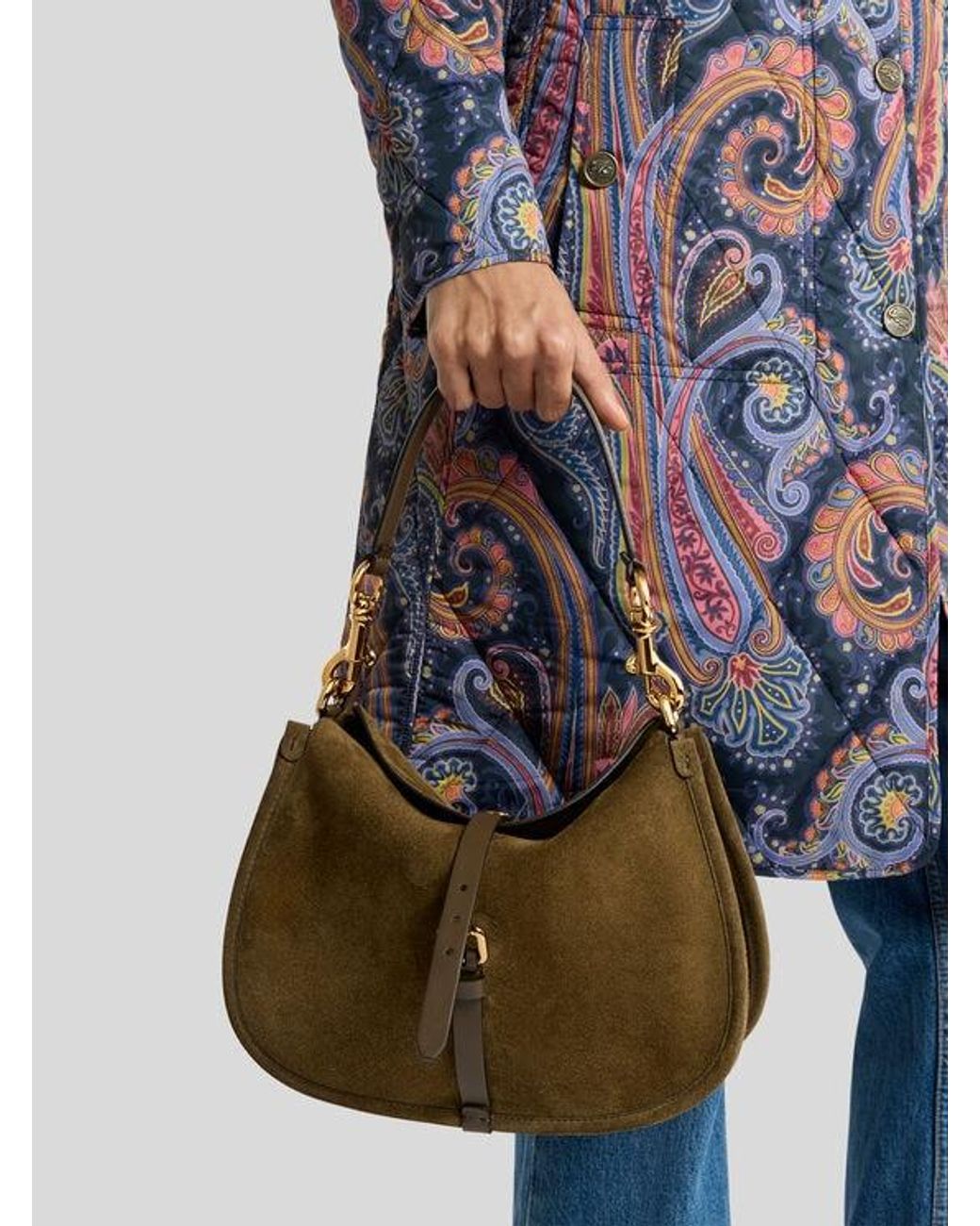 Etro Brown Medium Suede Pony Bag