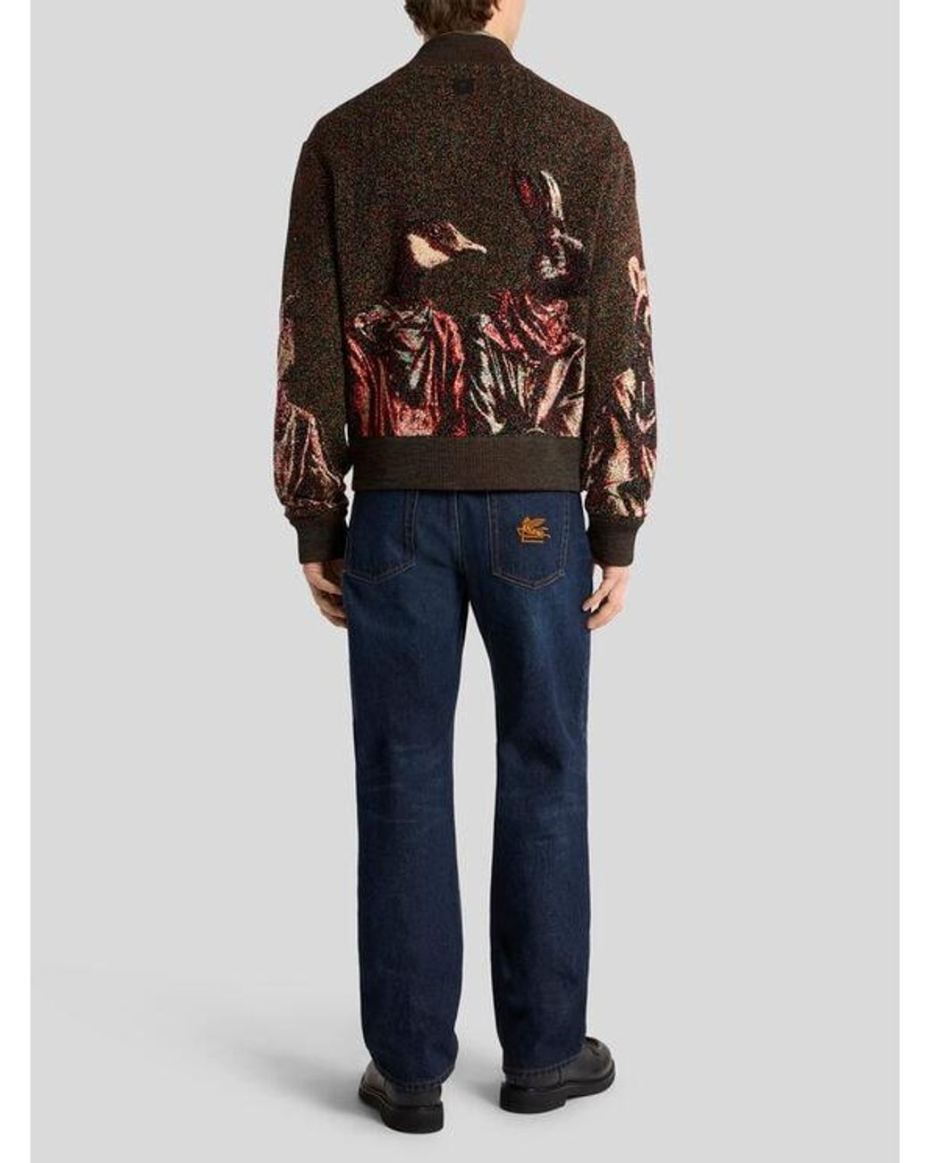 Etro Black Zipped Jacquard Piqué Cardigan With Animal Motif for men