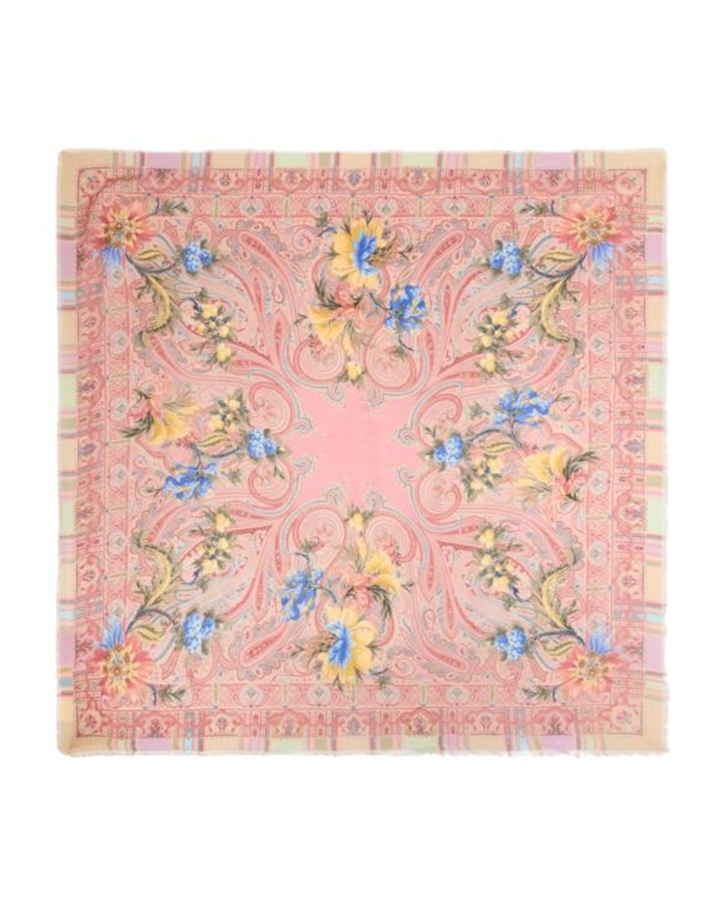 Etro Pink Wool, Cashmere And Silk Shawl With Floral Paisley Motif