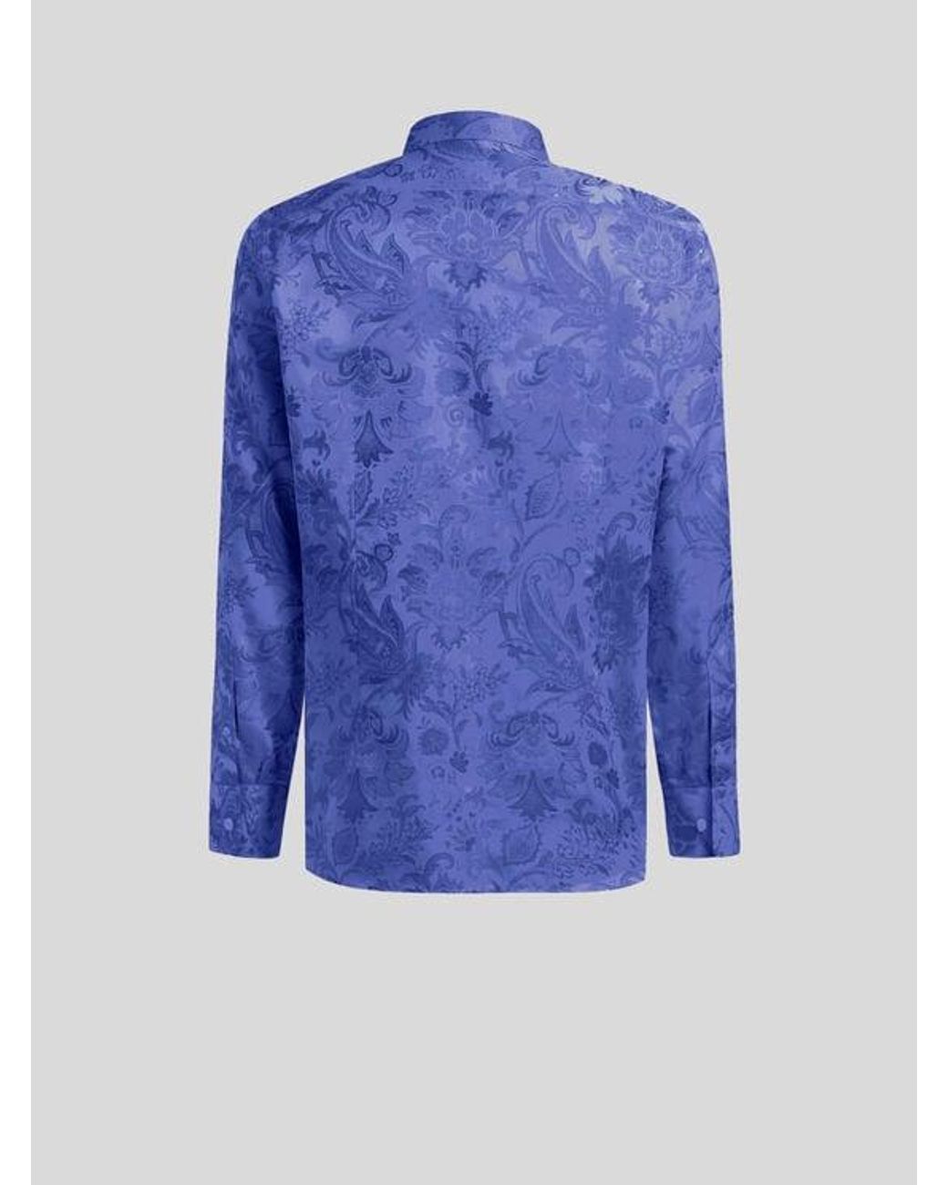 Etro Blue Cotton Jacquard Shirt for men