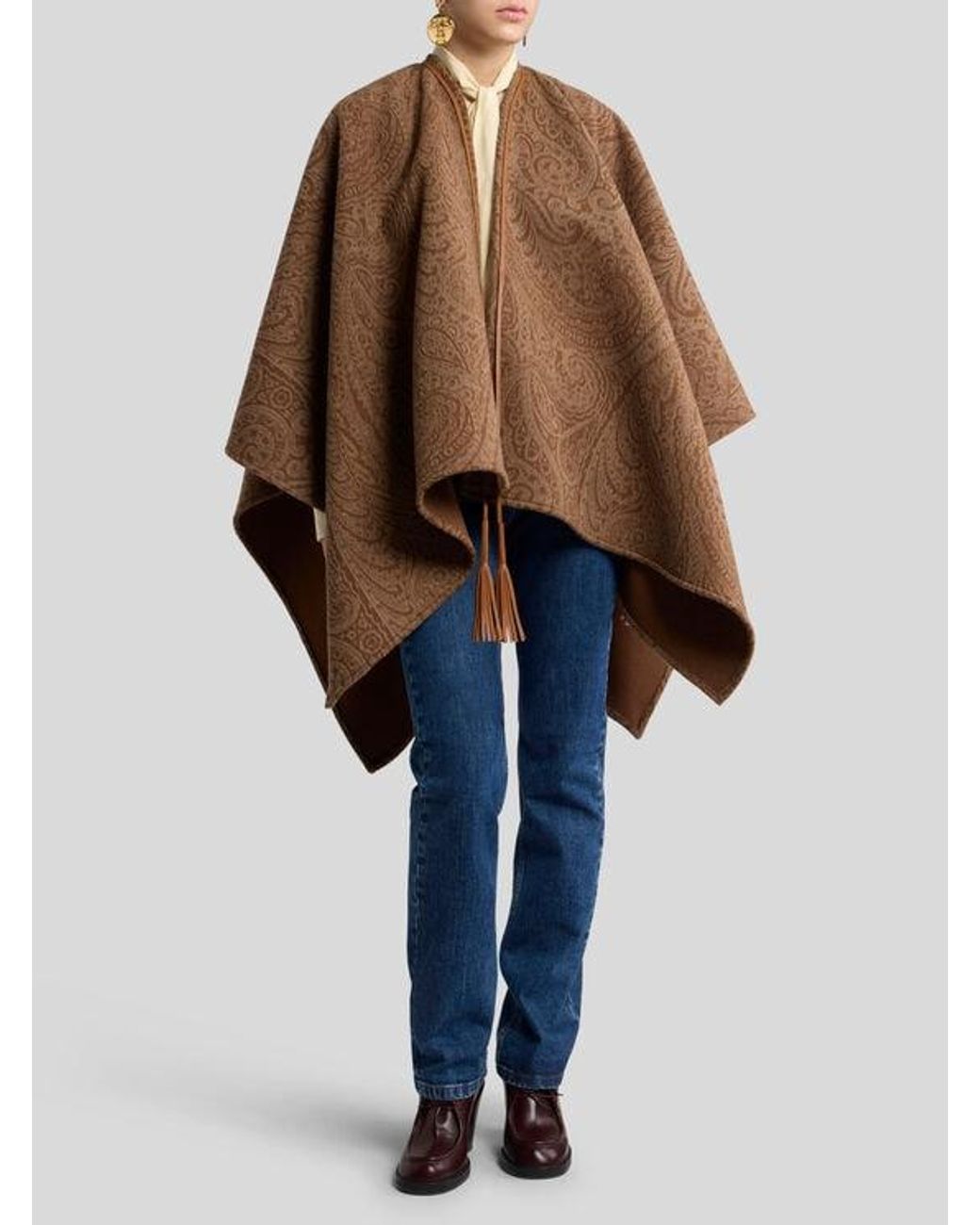 Etro Brown Wool And Cashmere Jacquard Cape
