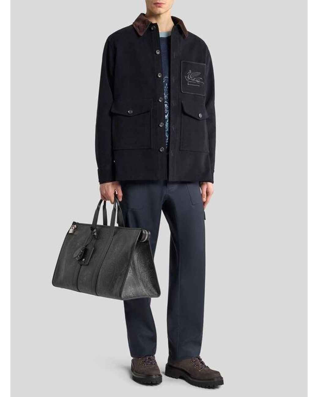 Etro Blue Wool Cargo Trousers for men