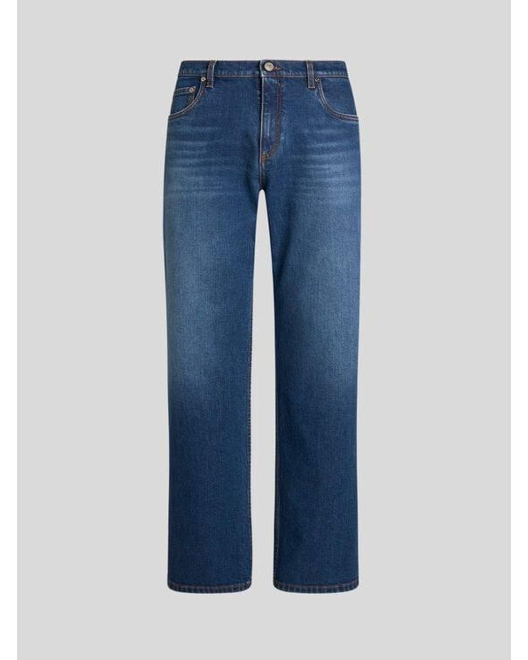 Etro Blue Straight-Leg Jeans With Pegaso for men