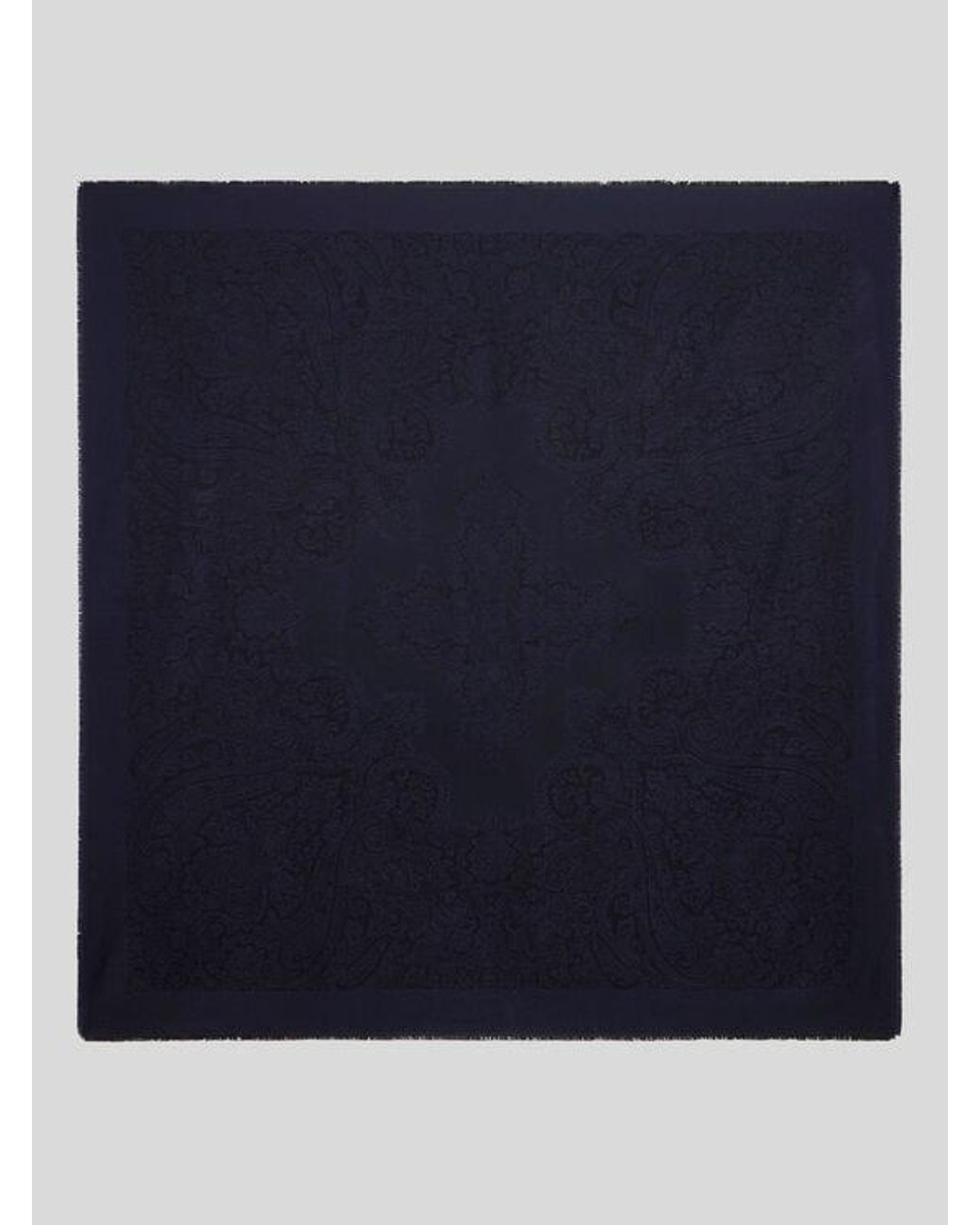 Etro Blue Wool Shawl With Jacquard Motif