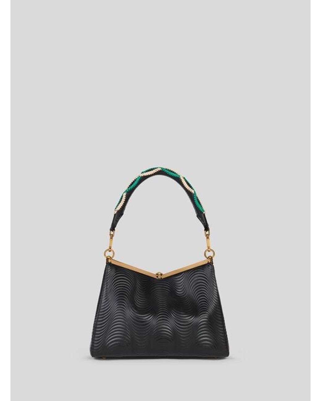 Etro Black Medium Vela Bag With Wavy Motif