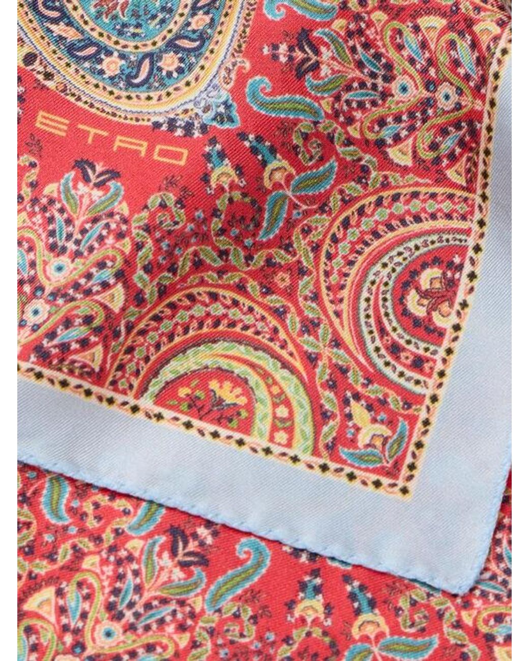 Etro Red Silk Pocket Square With Macro Paisleys for men