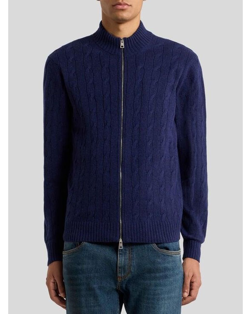 Etro Blue Plain-Coloured Cashmere Cardigan for men