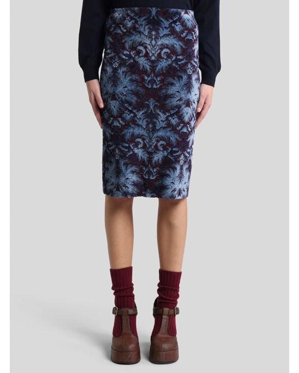 Etro Blue Chenille Jacquard Skirt