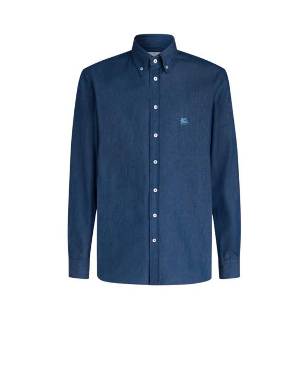 Etro Blue Denim Shirt With Logo for men