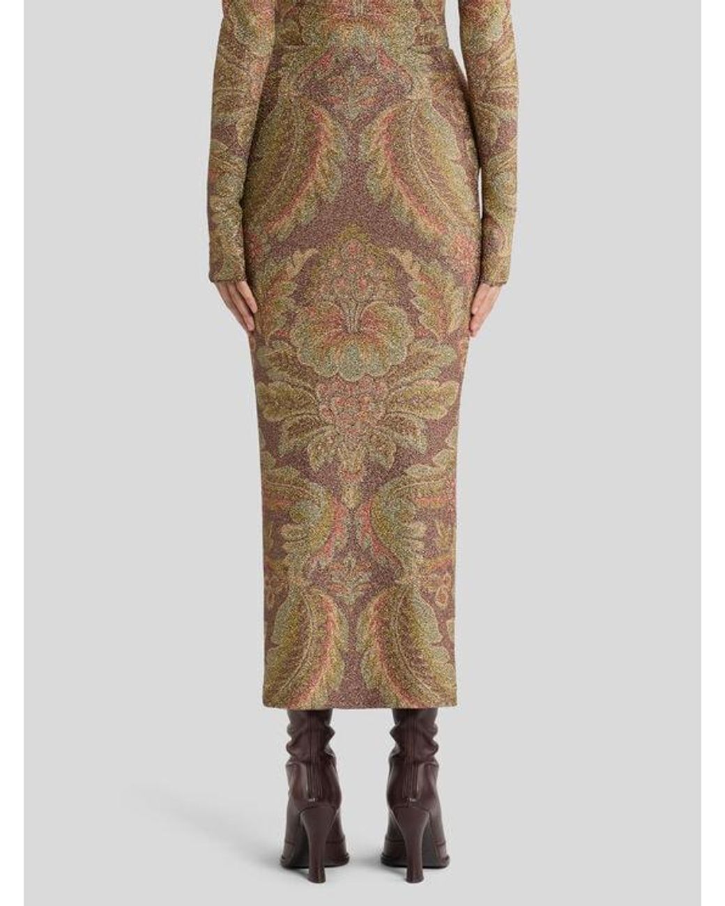 Etro Natural Jersey Midi Skirt With Floral Motif