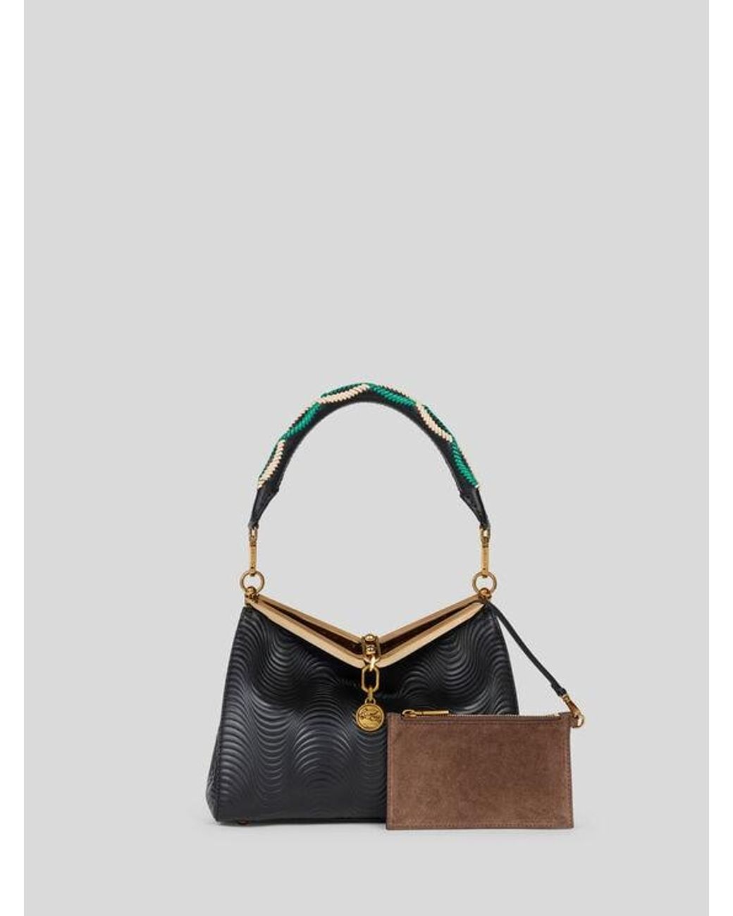 Etro Black Medium Vela Bag With Wavy Motif