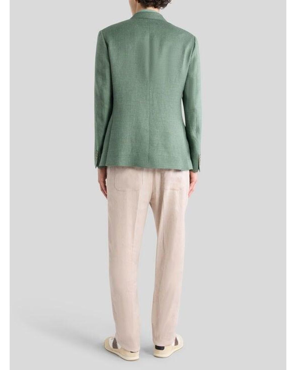 Etro Green Single-Breasted Wool Mouliné Jacket for men
