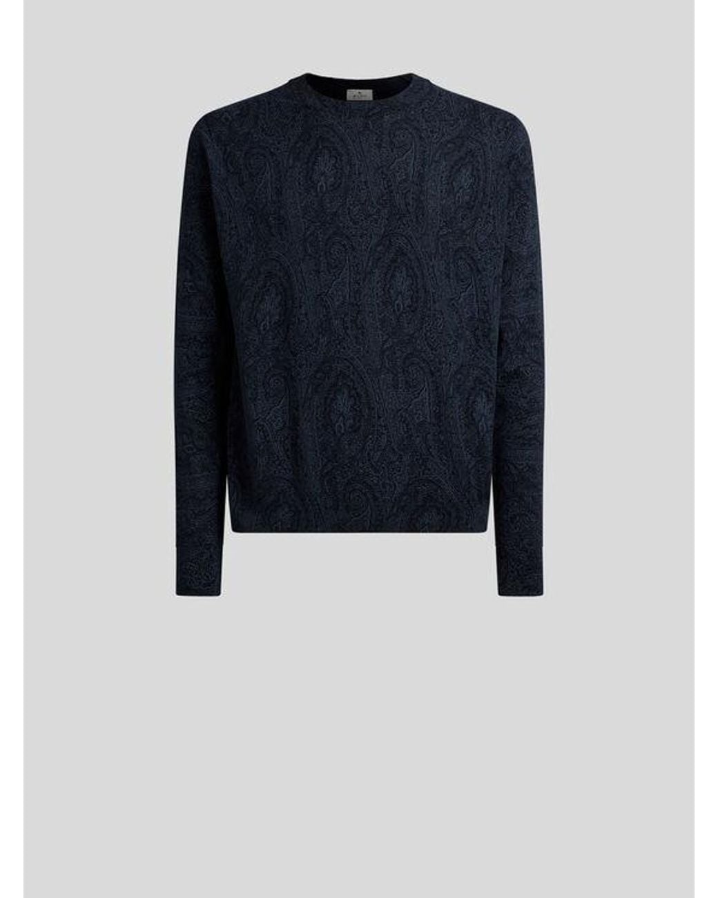Etro Blue Cotton-Blend Sweater With Floral Arnica Motif for men