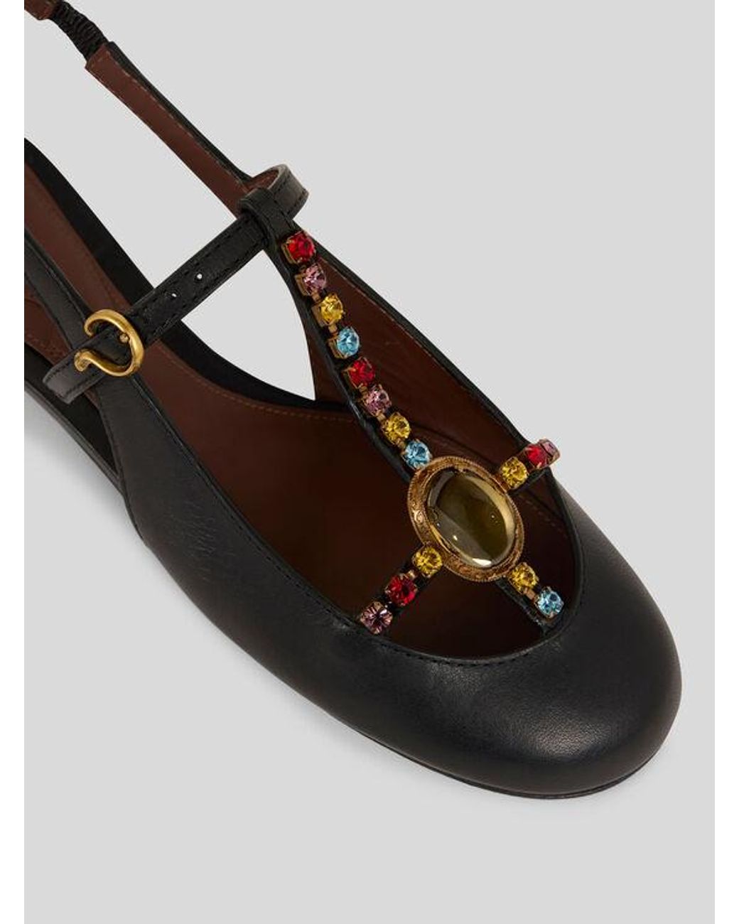 Etro Black Low Leather Slingbacks With Rhinestones