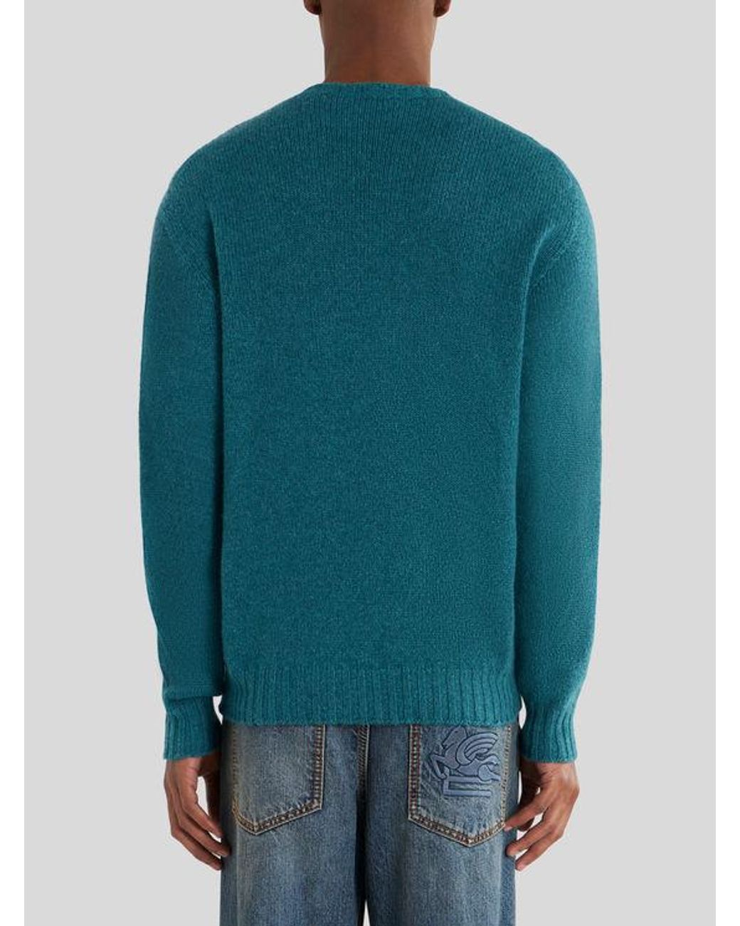 Etro Blue Cashmere Jumper With Logo for men