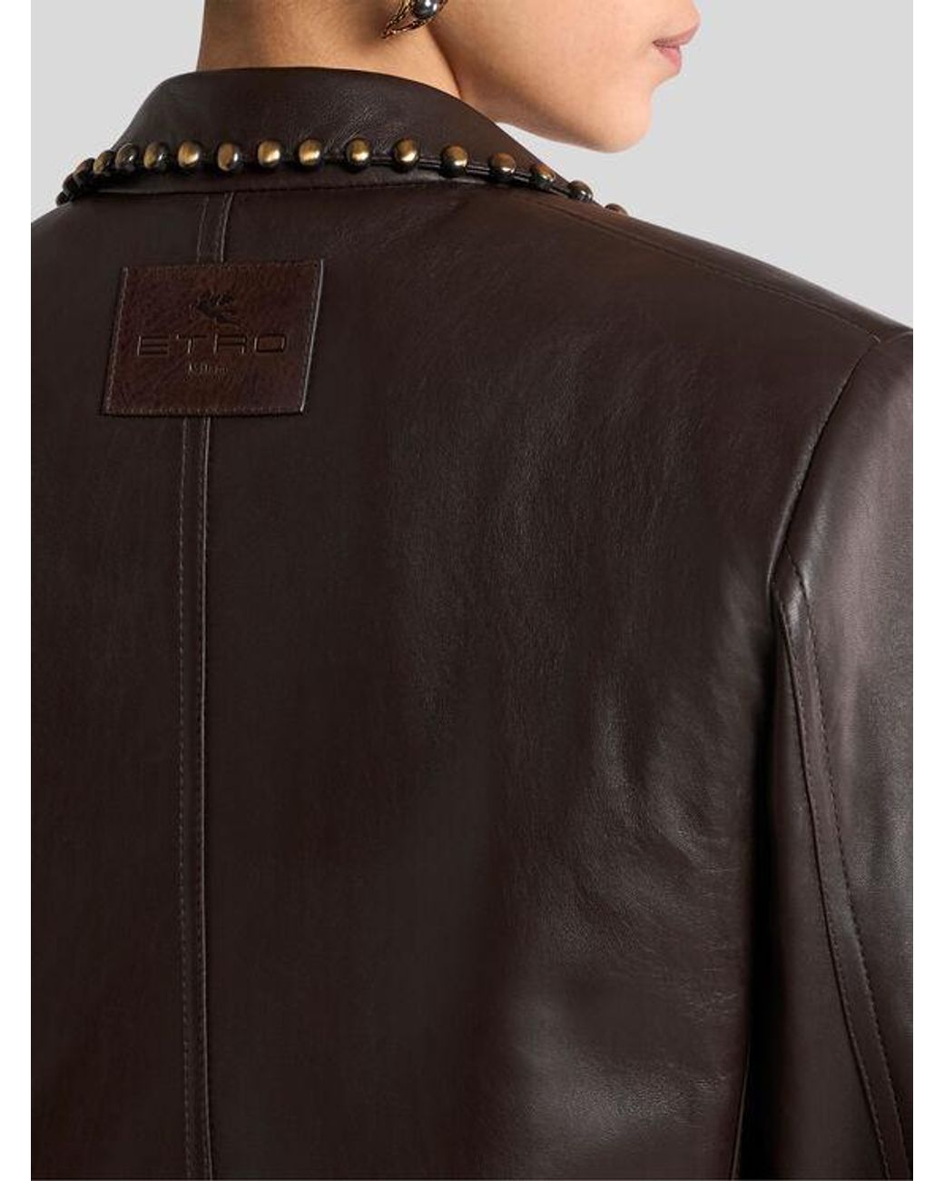 Etro Black Single-Breasted Leather Jacket With Studs