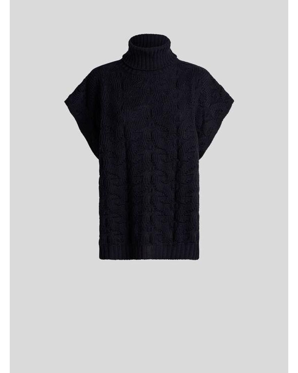 Etro Black Wool-Blend Turtleneck Sweater With Paisley Detailing