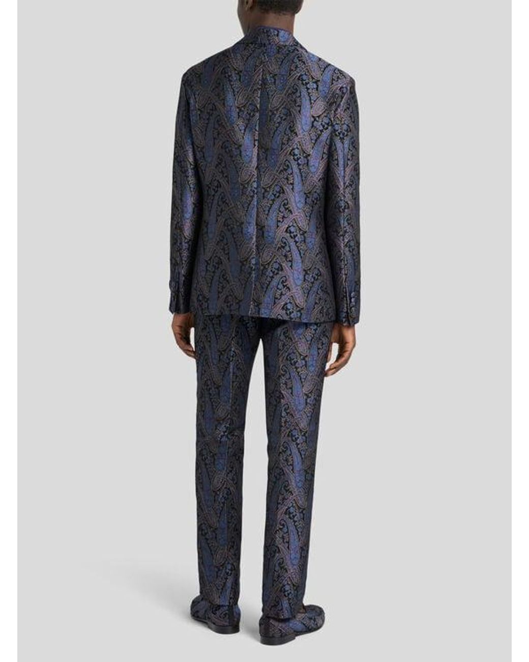 Etro Blue Chenille Jacquard Single-Breasted Jacket With Metallic Paisley Motif for men