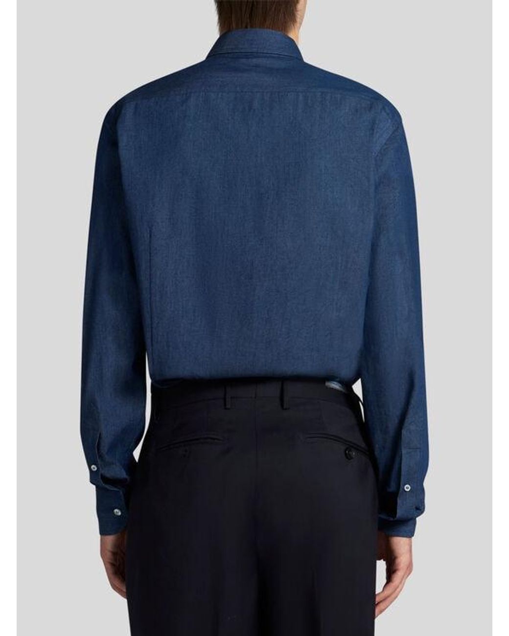 Etro Blue Denim Shirt With Logo for men