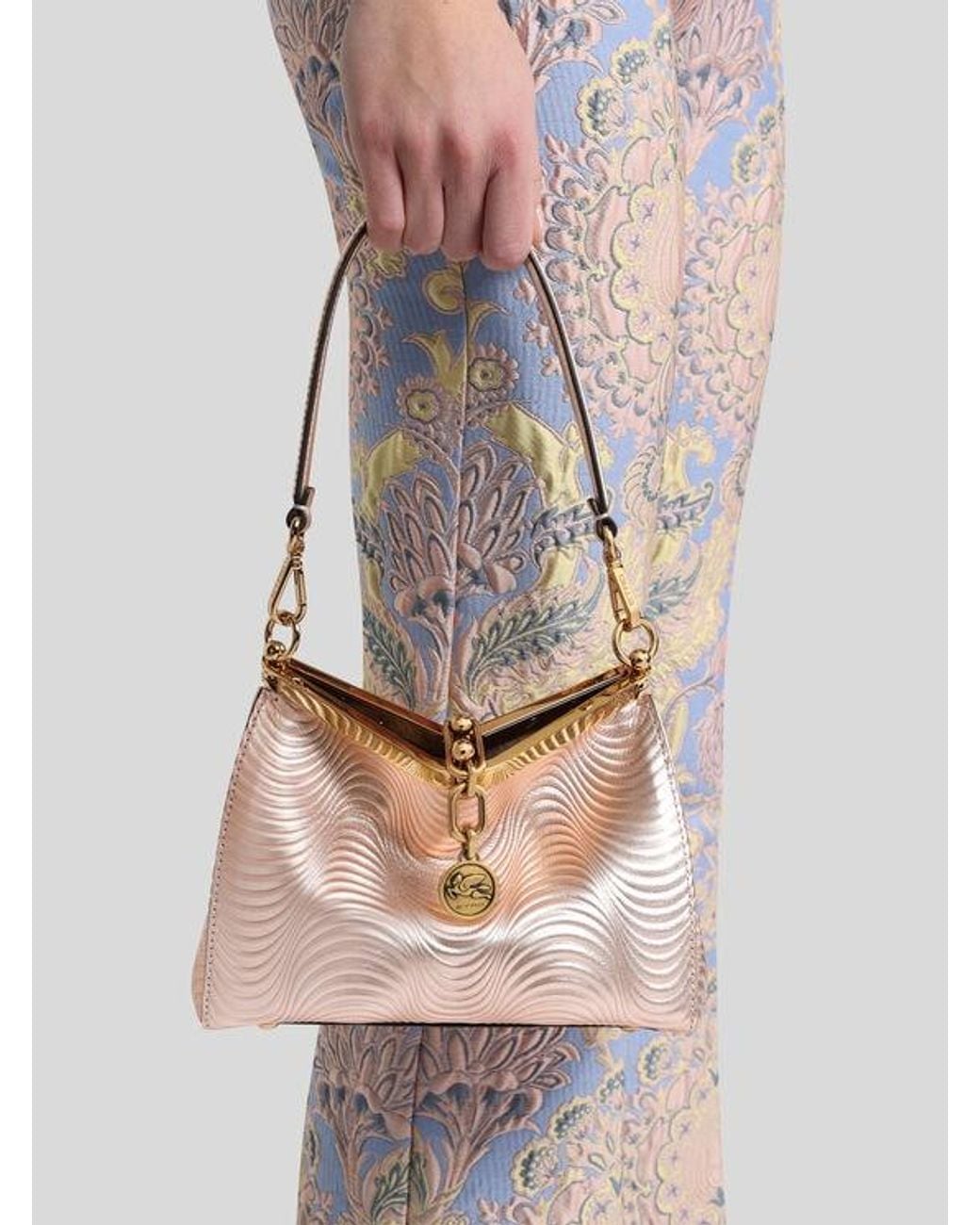 Etro Natural Small Metallic Leather Vela Bag