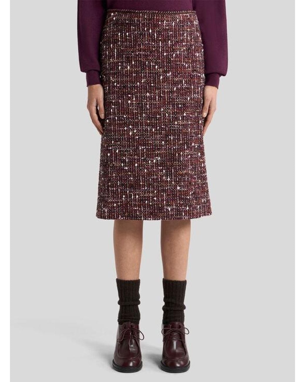 Etro Purple Knee-Length Cotton Tweed Skirt