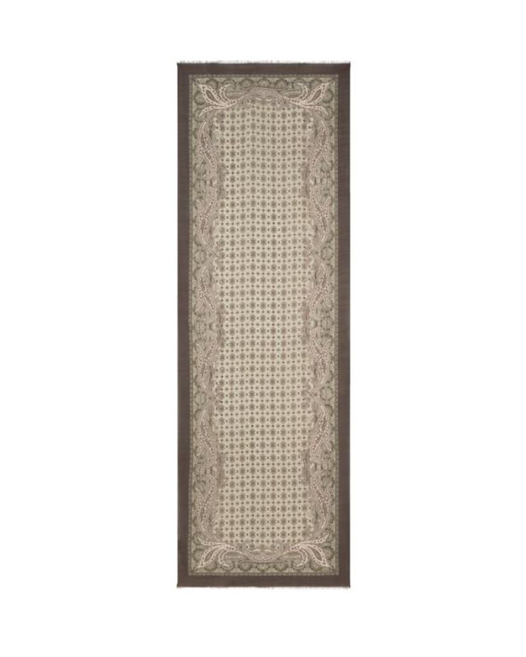 Etro Natural Wool Scarf With Tie Motif And Paisleys for men