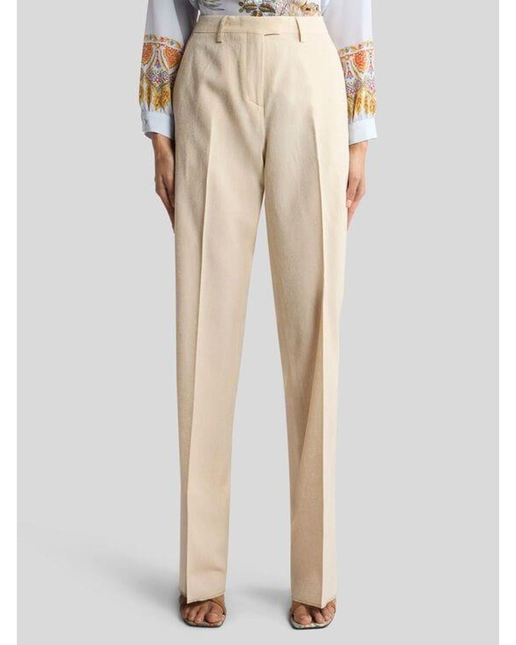 Etro Natural Straight-Leg Wool Jacquard Trousers With Paisley Motif