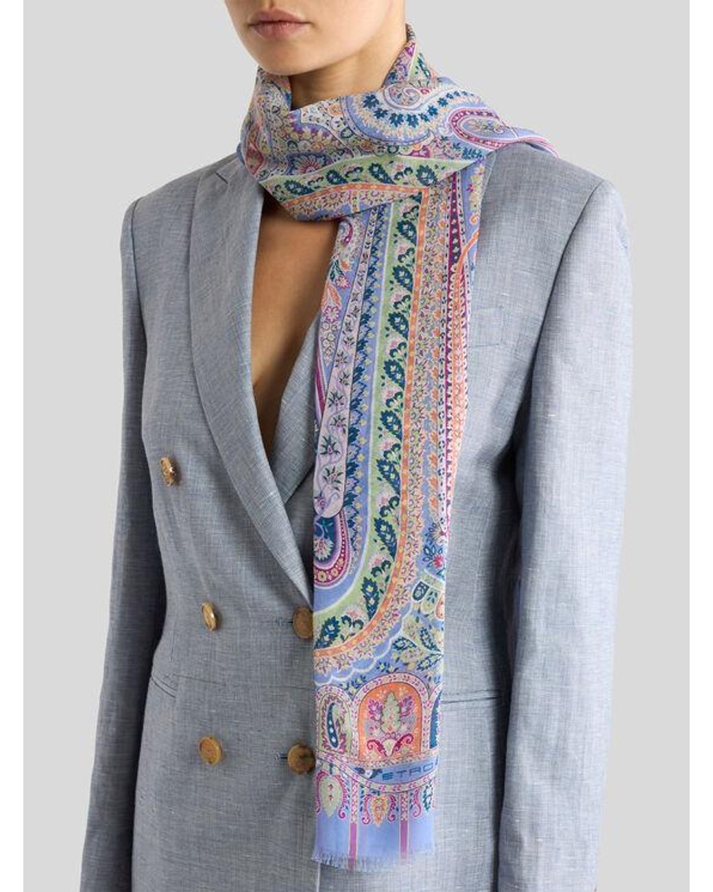 Sciarpa Con Stampa Paisley di Etro in Blue