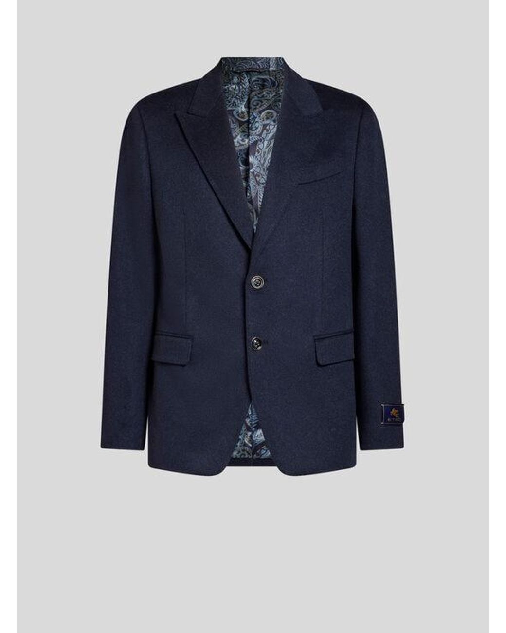 Etro Blue Single-Breasted Cashmere Jacket for men
