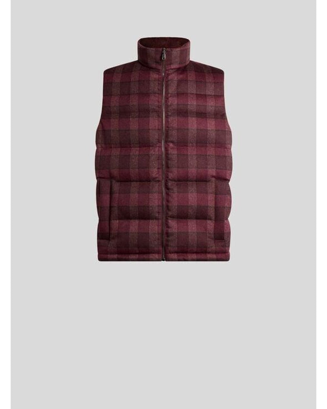 Etro Red Wool And Cashmere Down Gilet With Check Motif for men