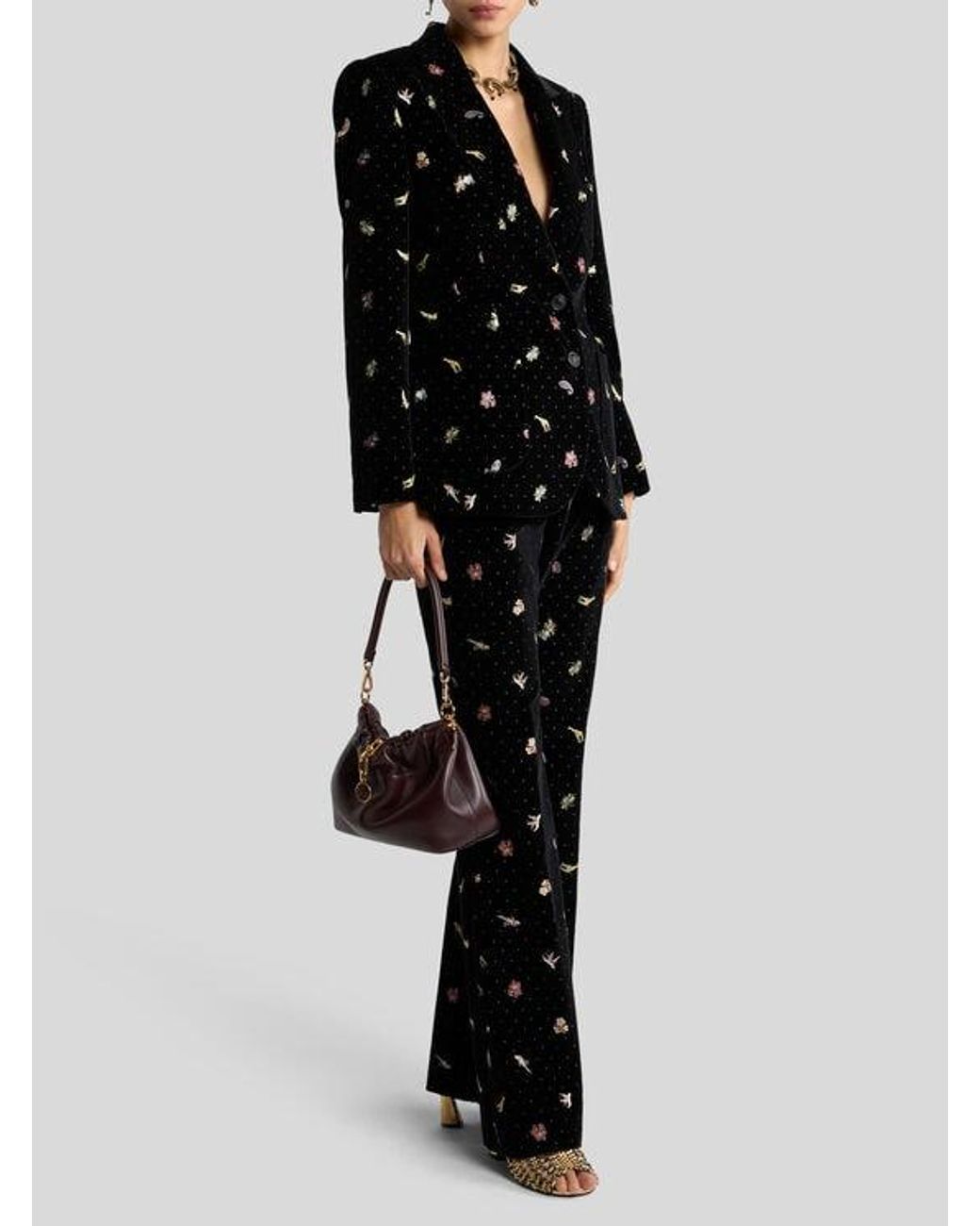 Etro Black Single-Breasted Cotton Velvet Jacket With Flower And Animal Motif