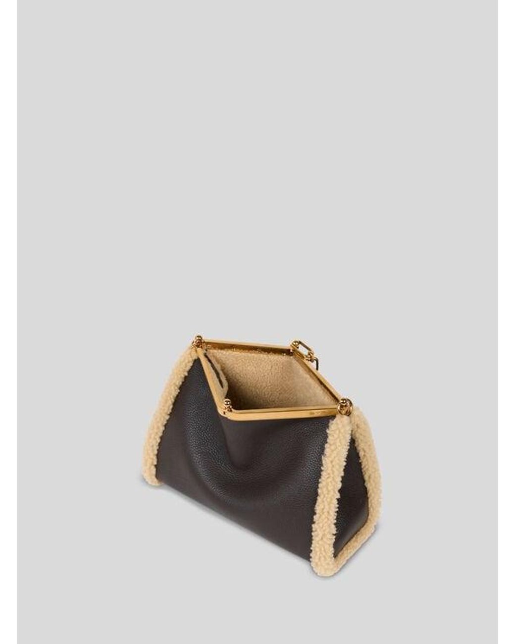 Etro Black Medium Leather Vela Bag With Shearling Details