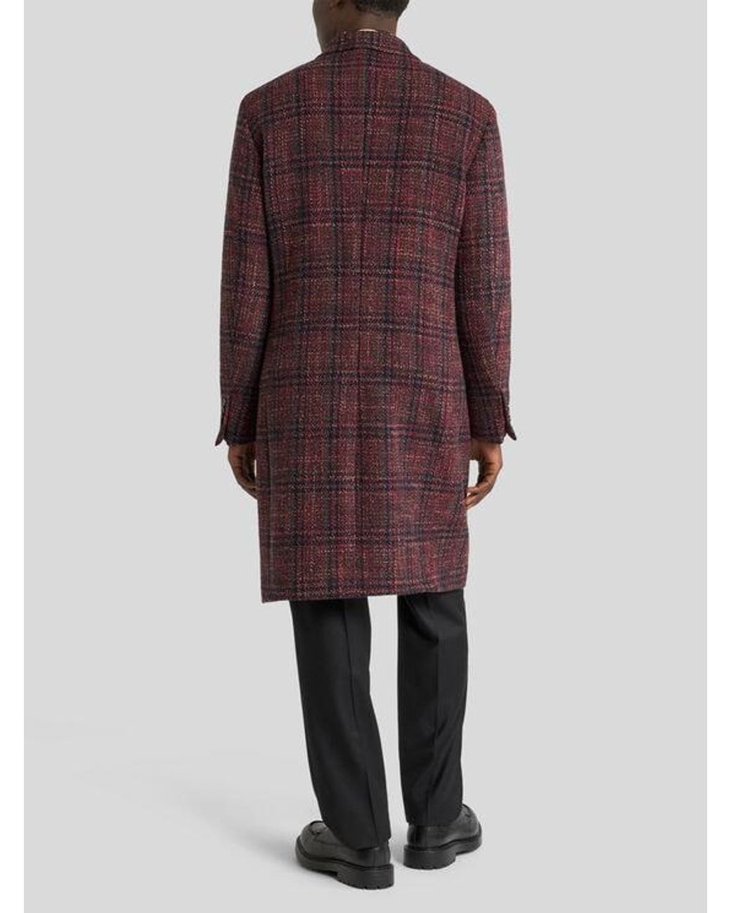 Etro Purple Wool And Cashmere Coat With Check Motif for men