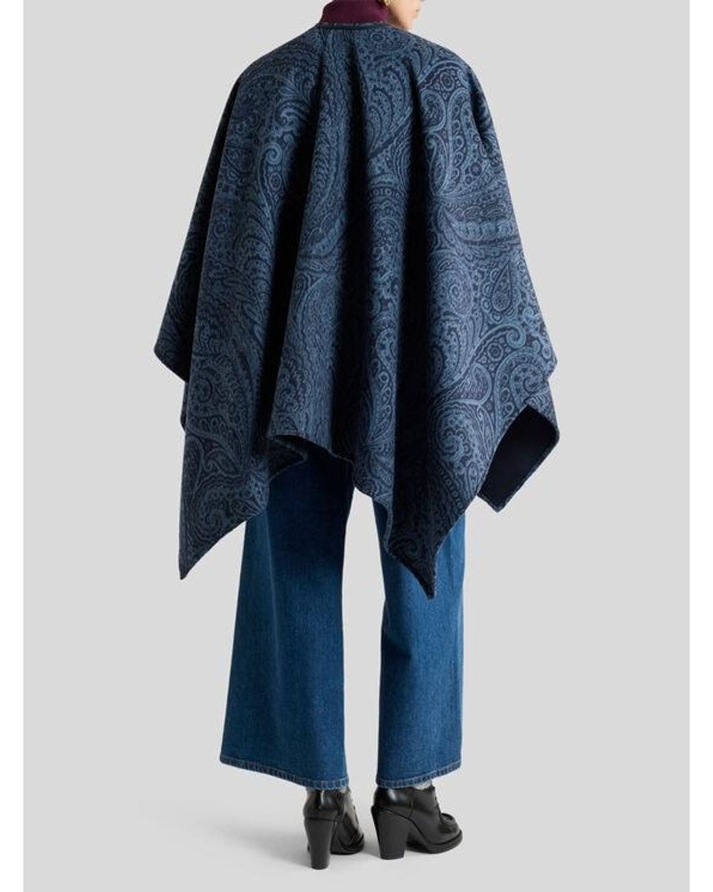 Etro Blue Wool And Cashmere Jacquard Cape