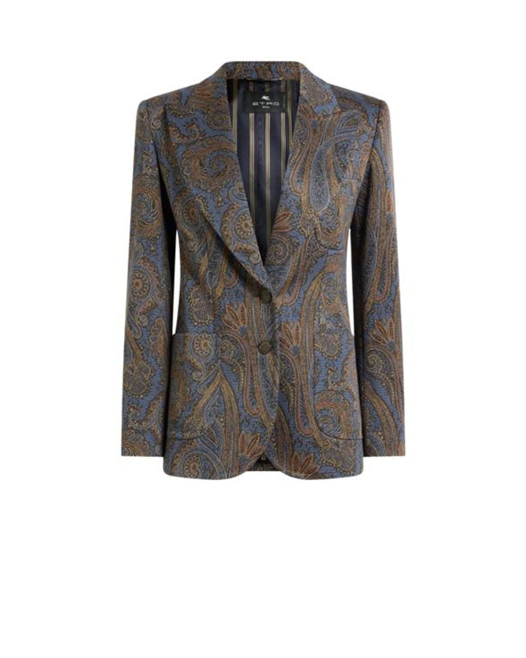 Etro Gray Single-Breasted Cotton-Blend Jacquard Jacket With Paisley Motif