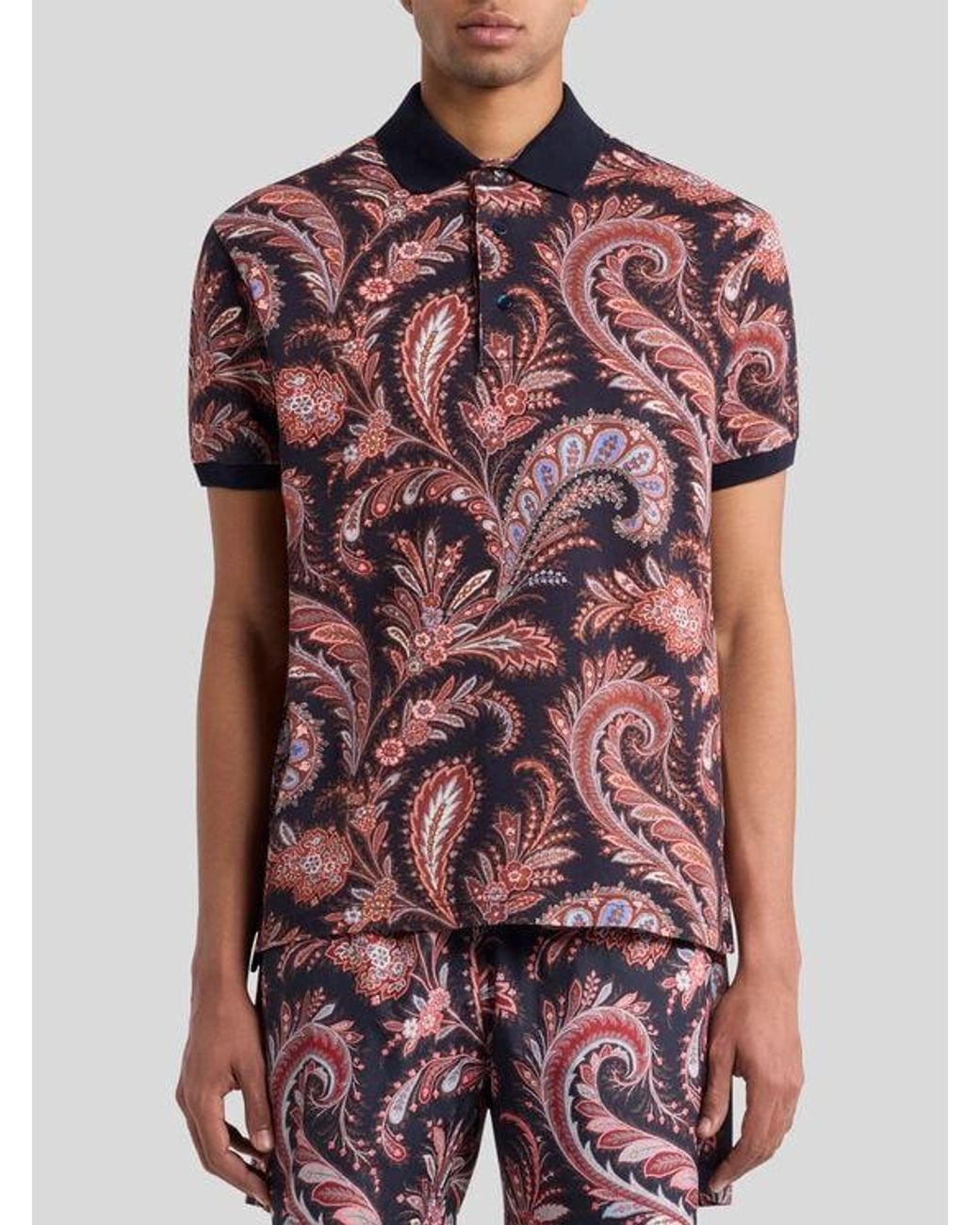 Etro Red Floral Paisley Cotton Polo Shirt for men