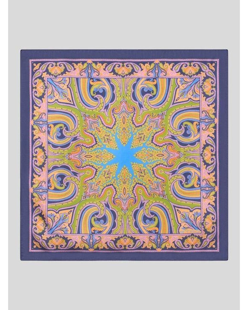 Etro Blue Patterned Silk Pocket Square for men