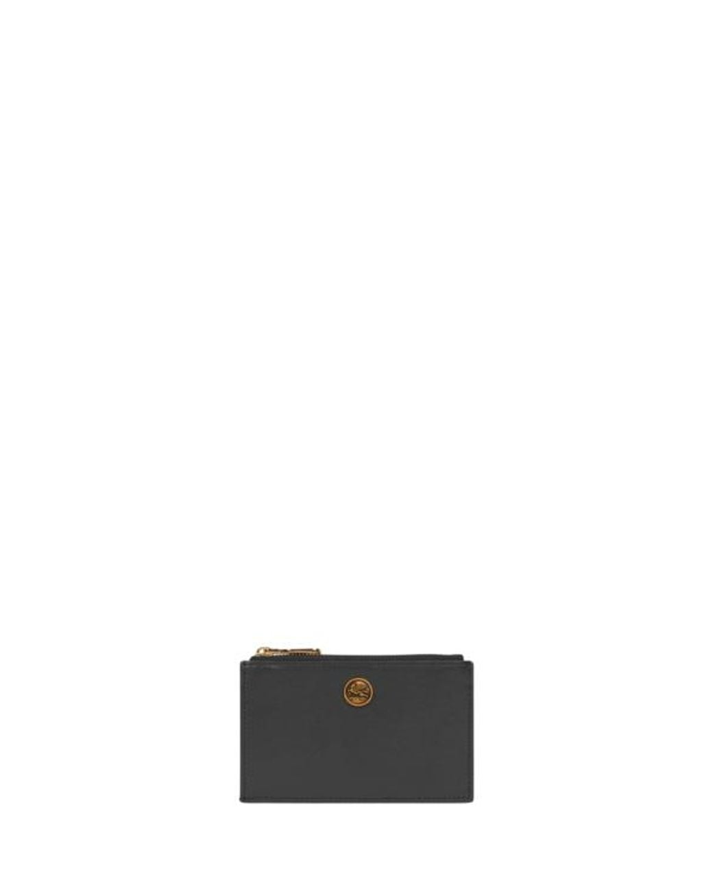 Etro White Leather Card Holder With Pegaso Button