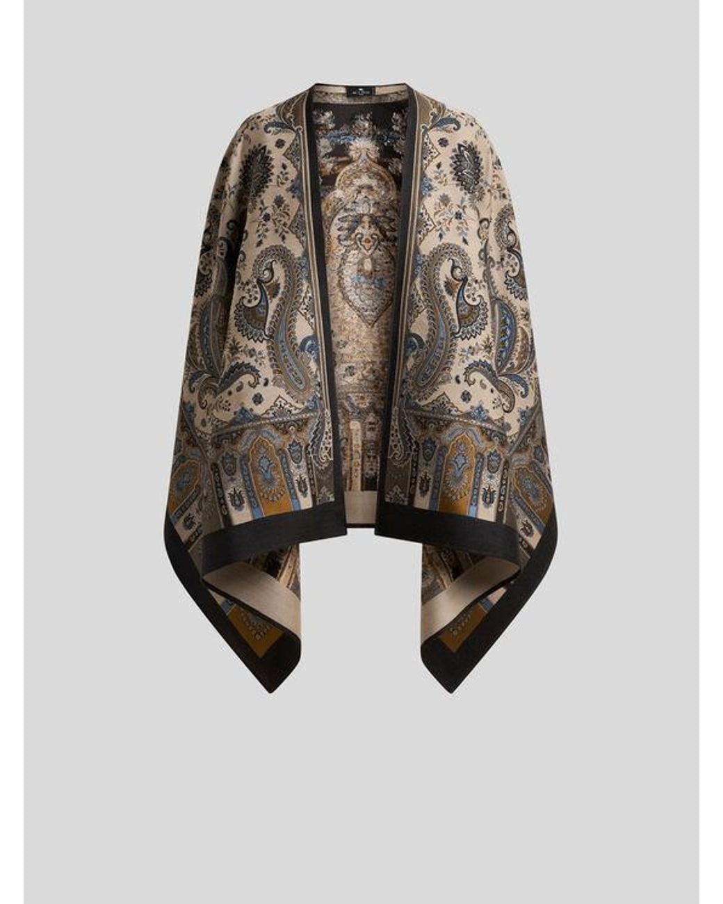 Etro Black Wool-Blend Jacquard Cape With Paisley Motif