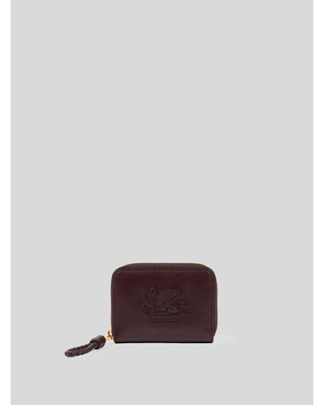 Etro Brown Libra Compact Zip-Around Leather Wallet With Pegaso