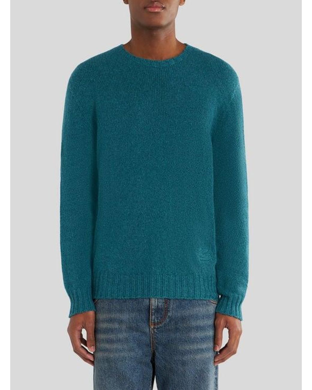 Etro Blue Cashmere Jumper With Logo for men