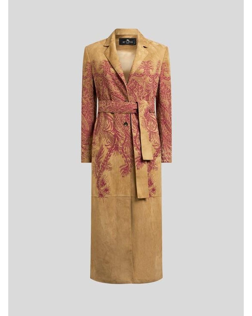 Etro Natural Suede Coat With Placed Print