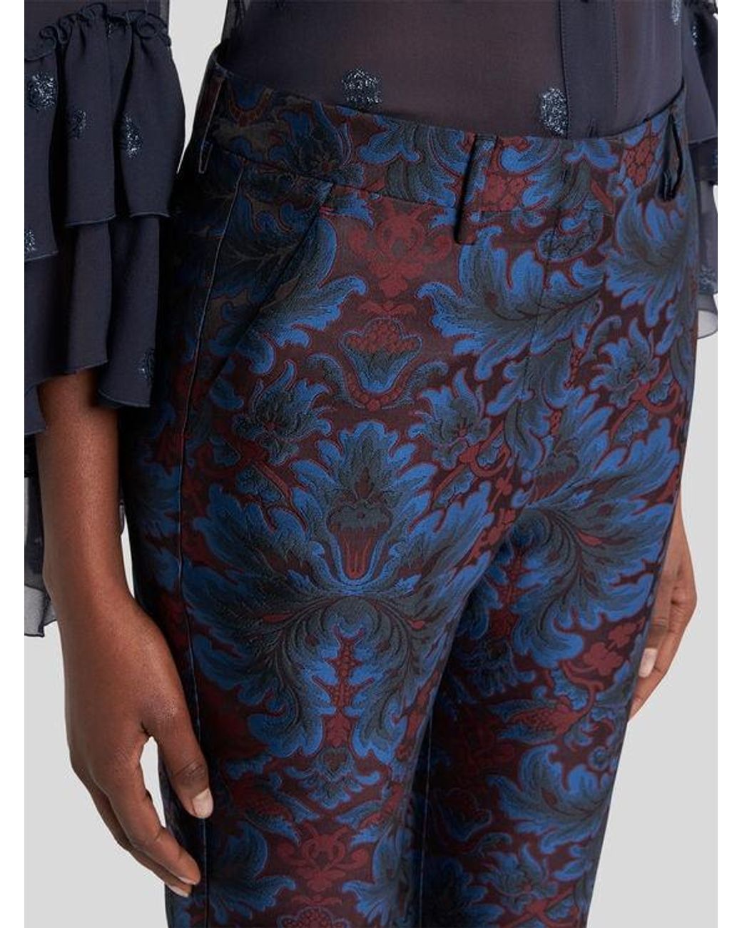 Etro Blue Silk-Blend Jacquard Cigarette Trousers