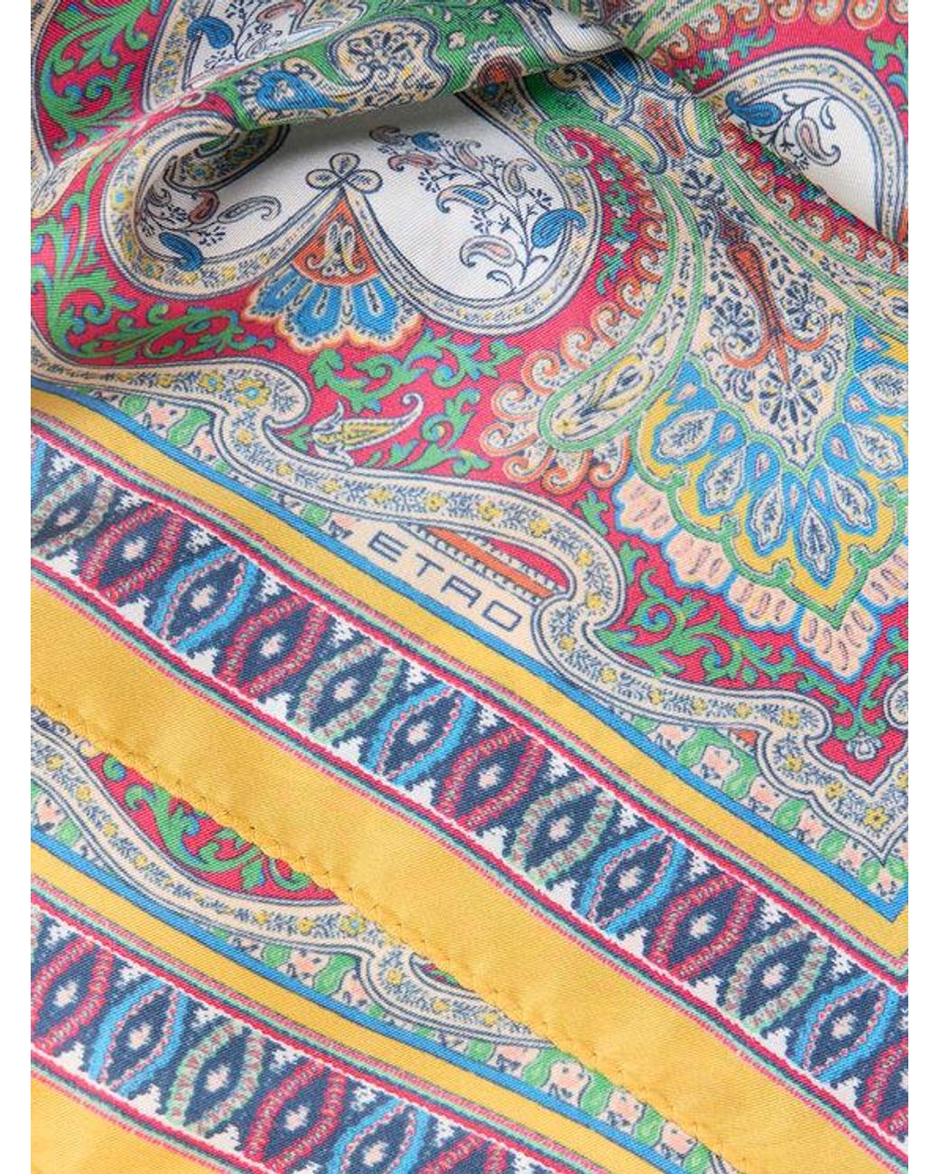 Etro Gray Silk Pocket Square With Floral Paisley Motif for men