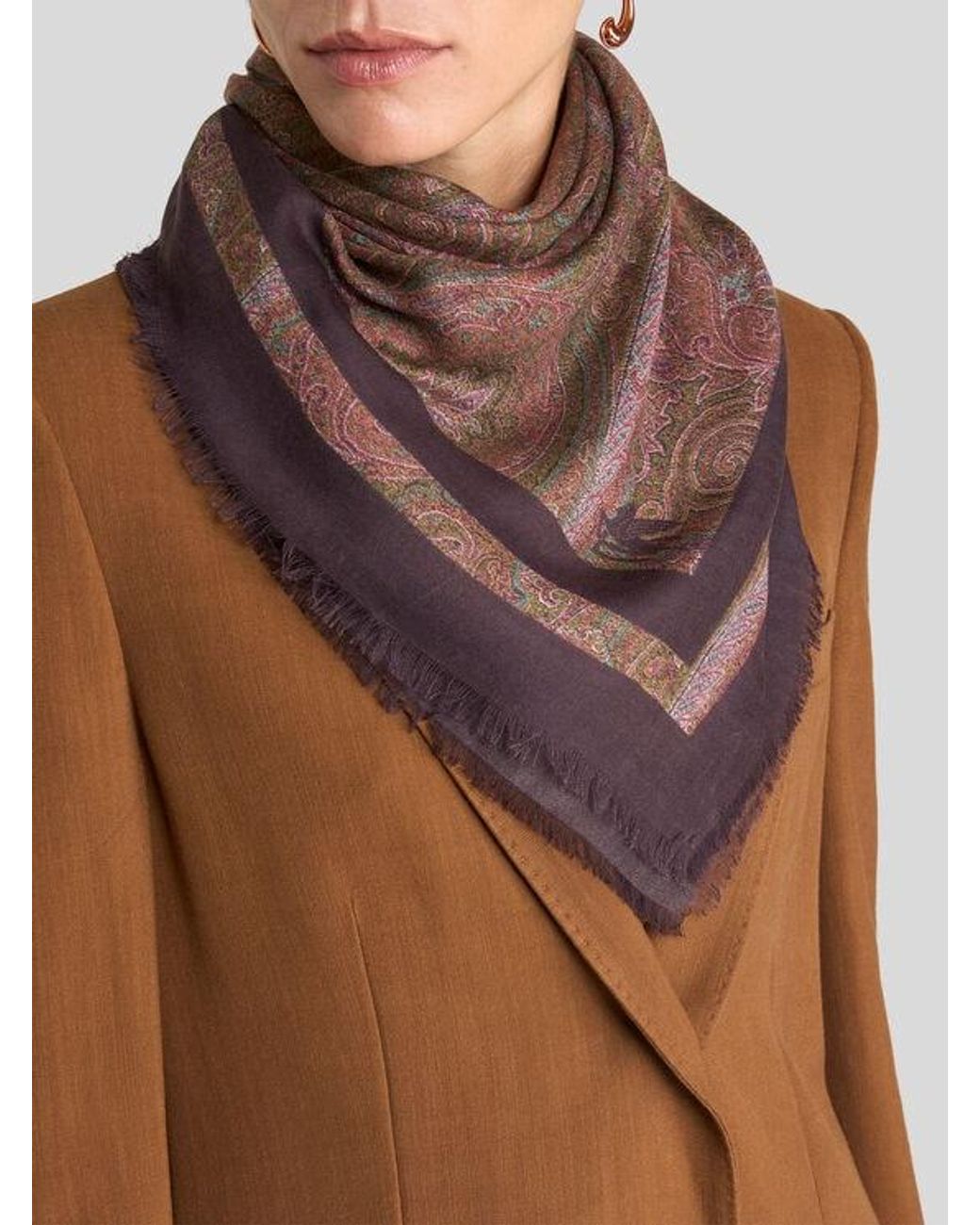 Etro Brown Floral Paisley Cashmere Shawl