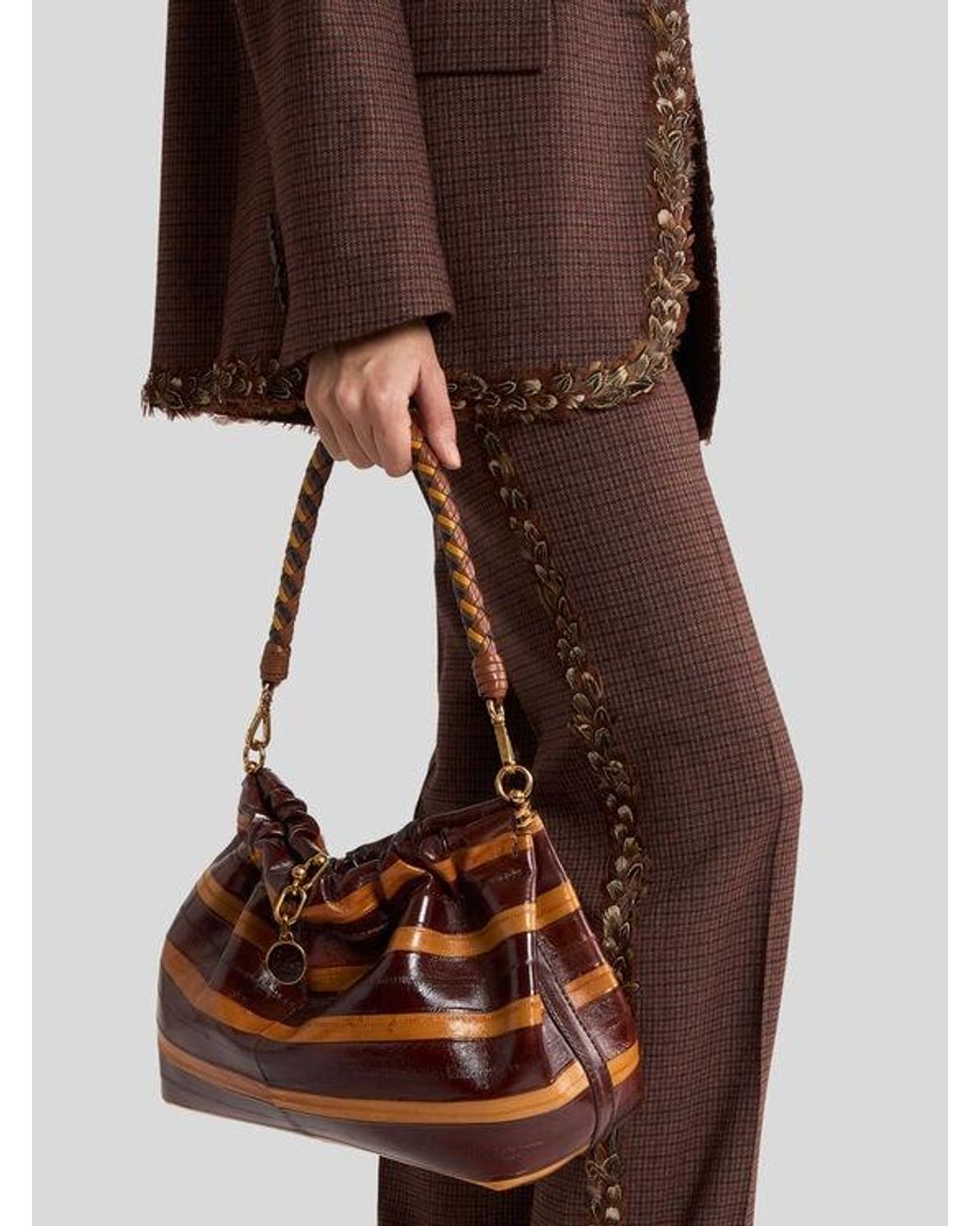 Etro Brown Woven Leather Bag Handle