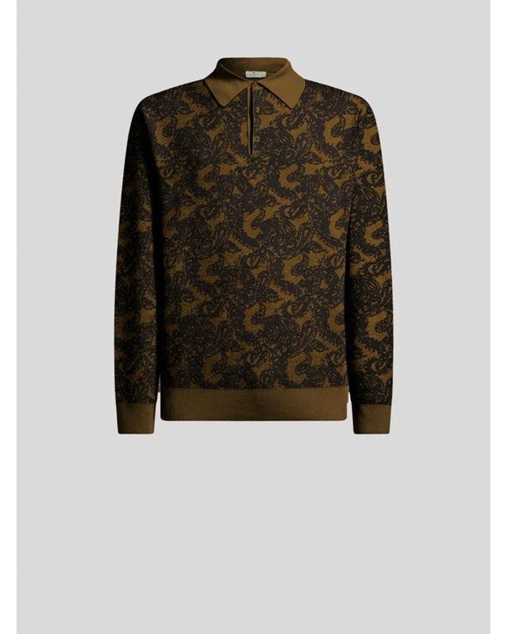 Etro Green Long-Sleeved Polo Shirt for men