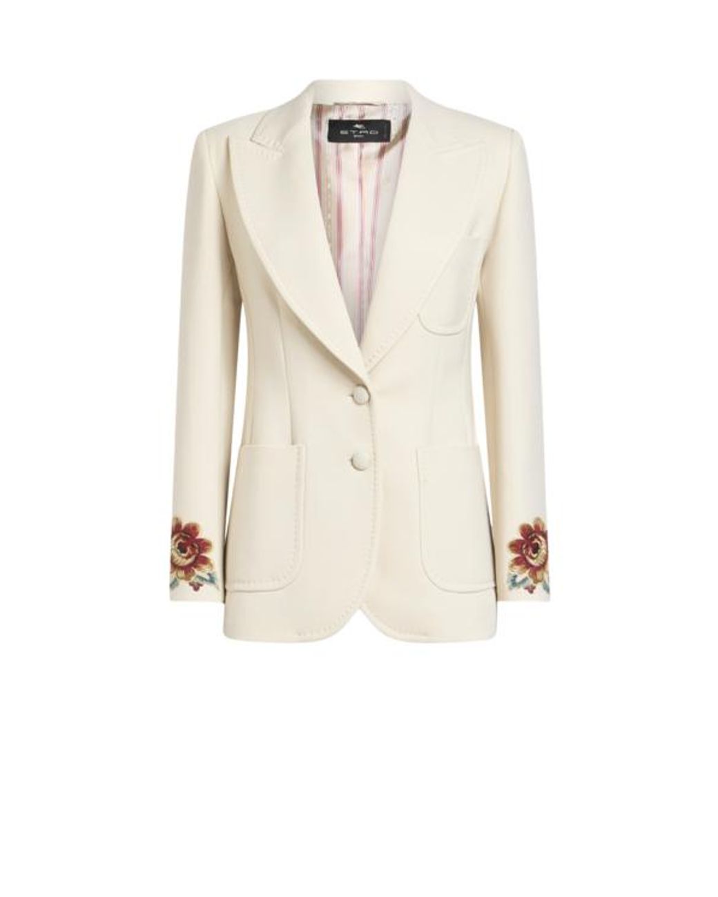 Etro White Cool Wool Jacket With Embroidery
